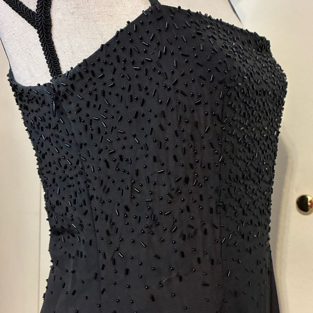 Brooks Brothers Silk Beaded Black, Spaghetti Strap, Evening Dress